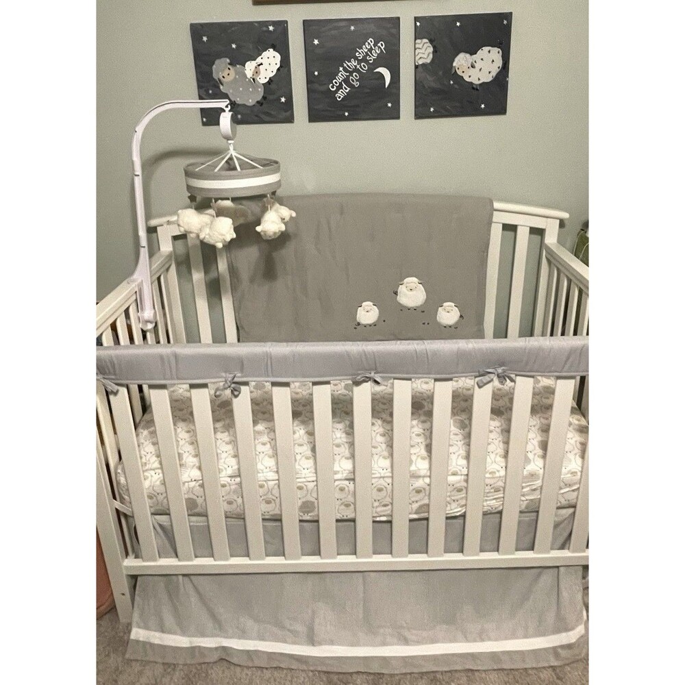 8 Pc. Signature Lambs & Ivy Goodnight Sheep Collection Grey Bedding Crib Set